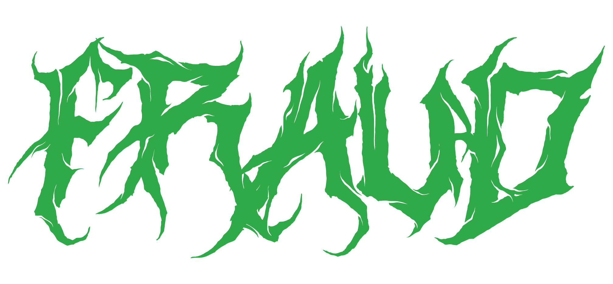 Fraud in POFTX Green in a Gothic style font.